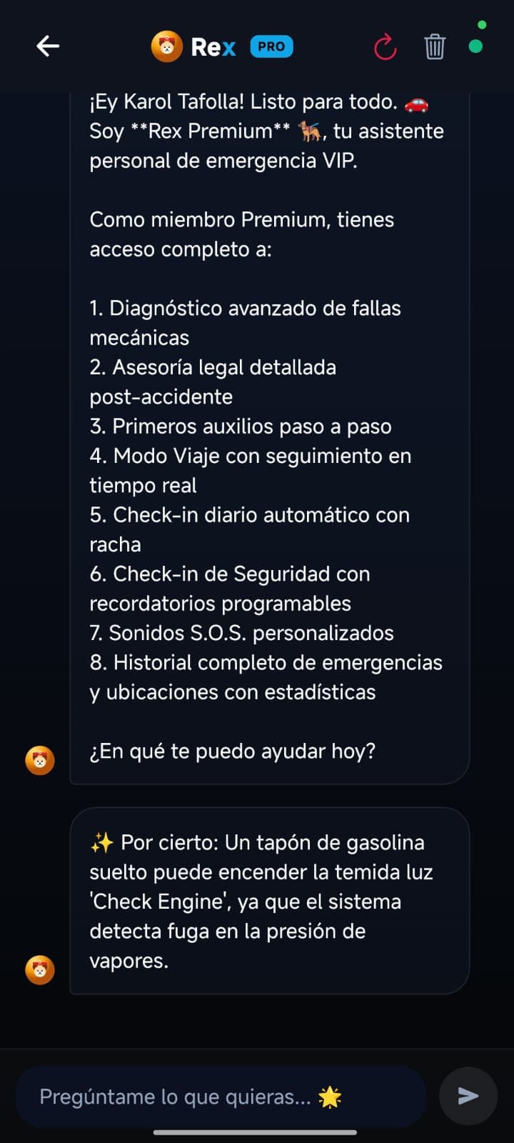 Chat con Rex Premium asistente de emergencia