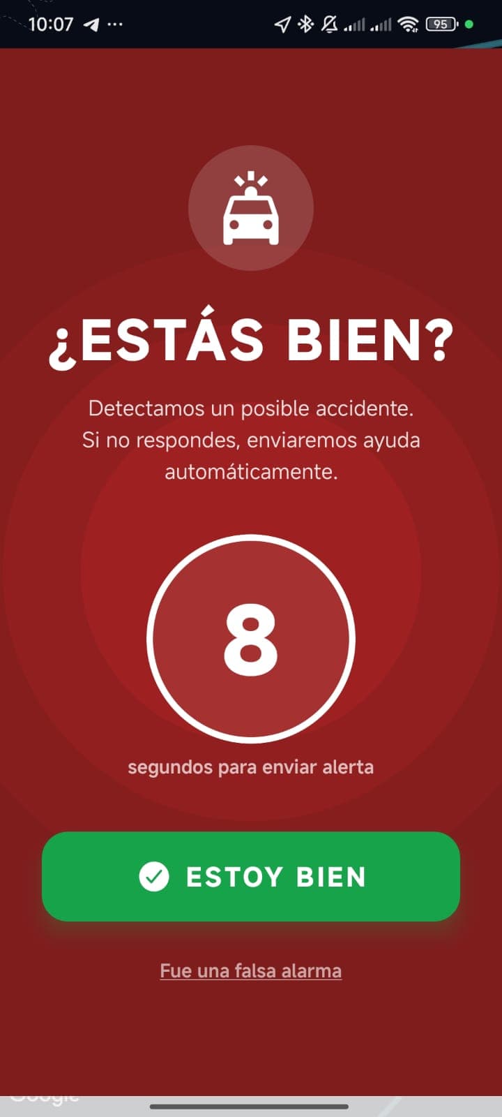 Pantalla de SOS activado con cuenta regresiva
